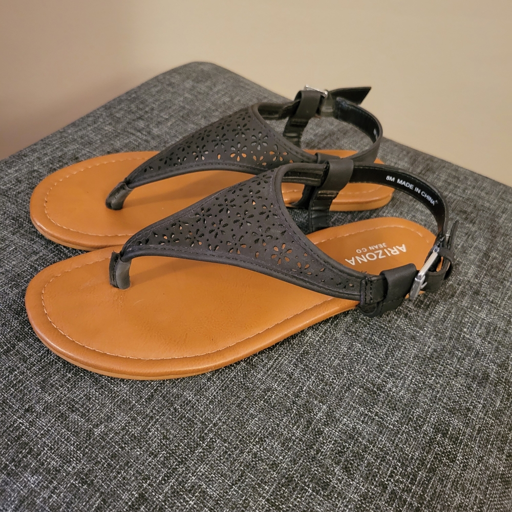 Arizona Jean Company Women's Black and Tan Floral Sandals, 8 - Picture 3 of 5